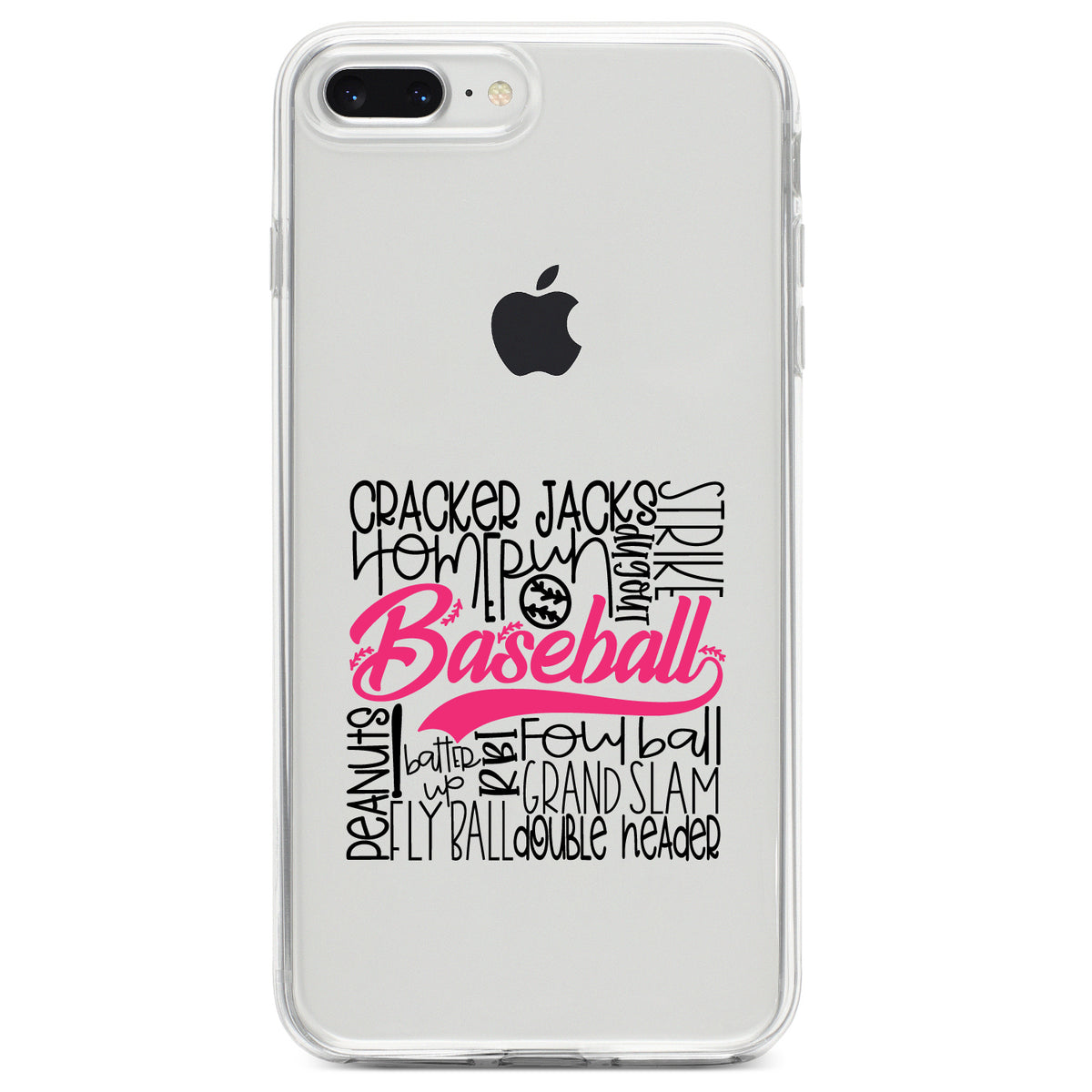 Baseball Word Art, Black & Pink Clear Shockproof iPhone Case, view 6