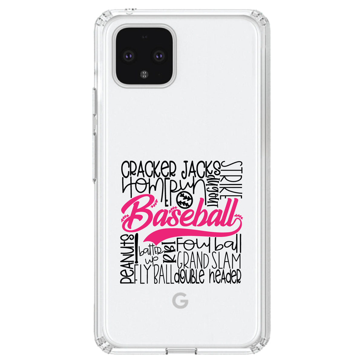 Baseball Word Art, Black & Pink Clear Shockproof iPhone Case, view 24
