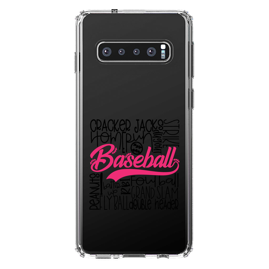 Baseball Word Art, Black & Pink Clear Shockproof iPhone Case, view 17