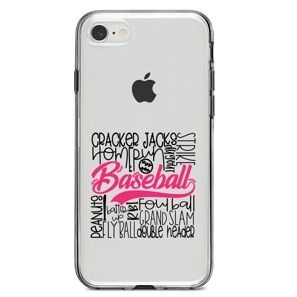 Baseball Word Art, Black & Pink Clear Shockproof iPhone Case, view 5