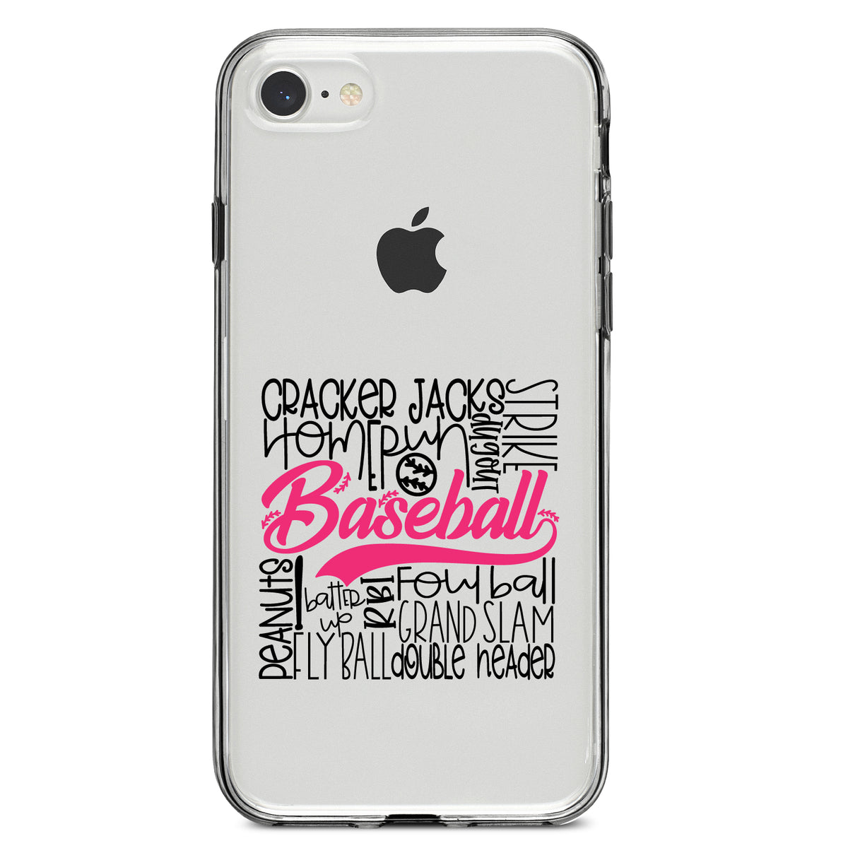 Baseball Word Art, Black & Pink Clear Shockproof iPhone Case, view 5