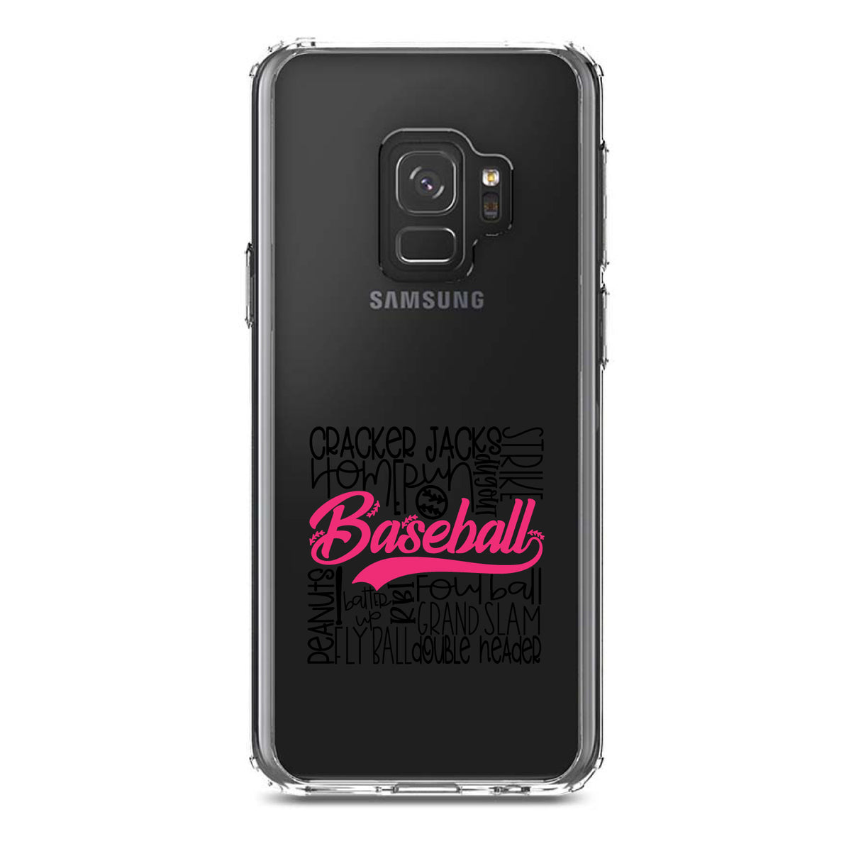 Baseball Word Art, Black & Pink Clear Shockproof iPhone Case, view 19