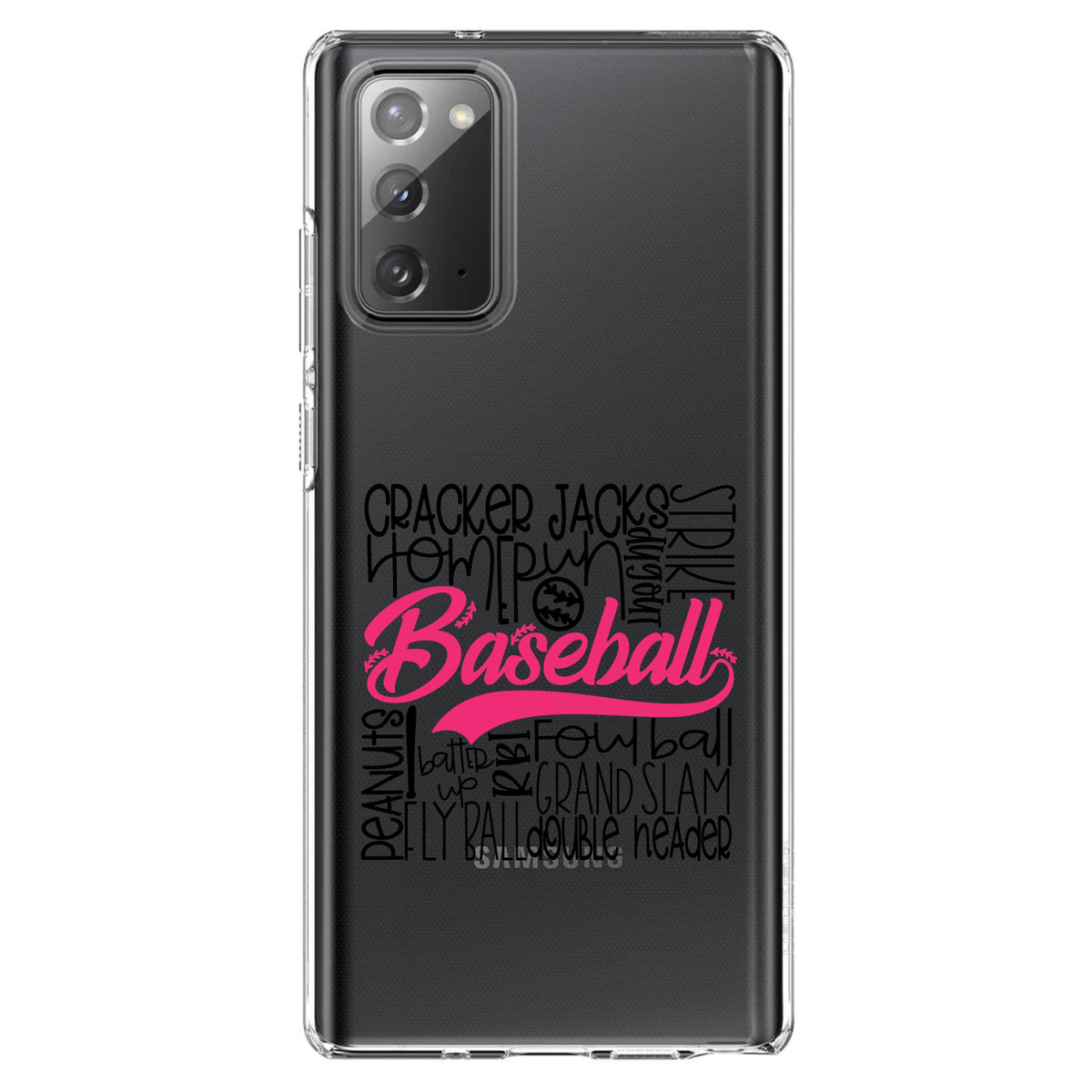 Baseball Word Art, Black & Pink Clear Shockproof iPhone Case, view 8