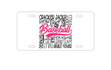 DistinctInk Custom Aluminum Decorative Vanity Front License Plate - Baseball Word Art - Black & Pink