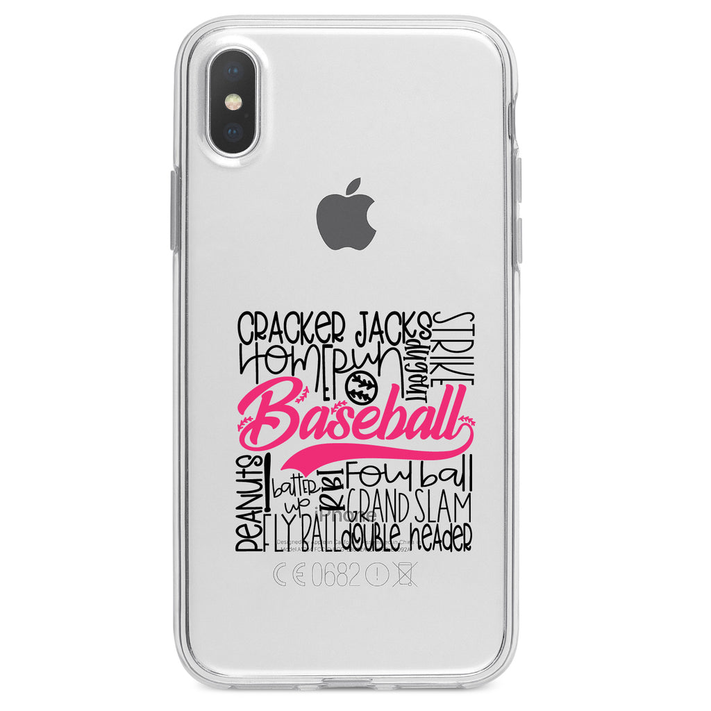 Baseball Word Art, Black & Pink Clear Shockproof iPhone Case, view 3