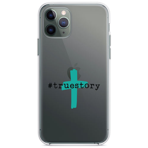 #truestory, Cross, Christian, Teal Clear Shockproof iPhone Case