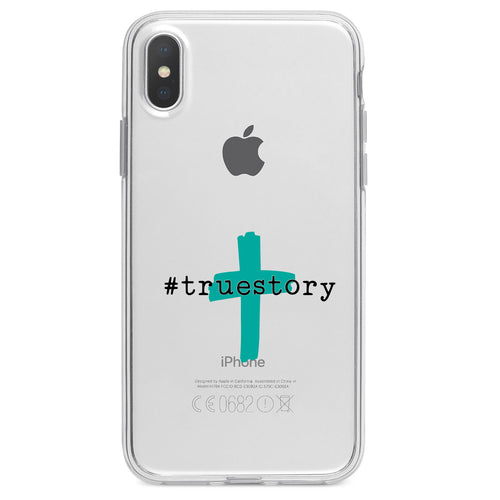#truestory, Cross, Christian, Teal Clear Shockproof iPhone Case, view 2