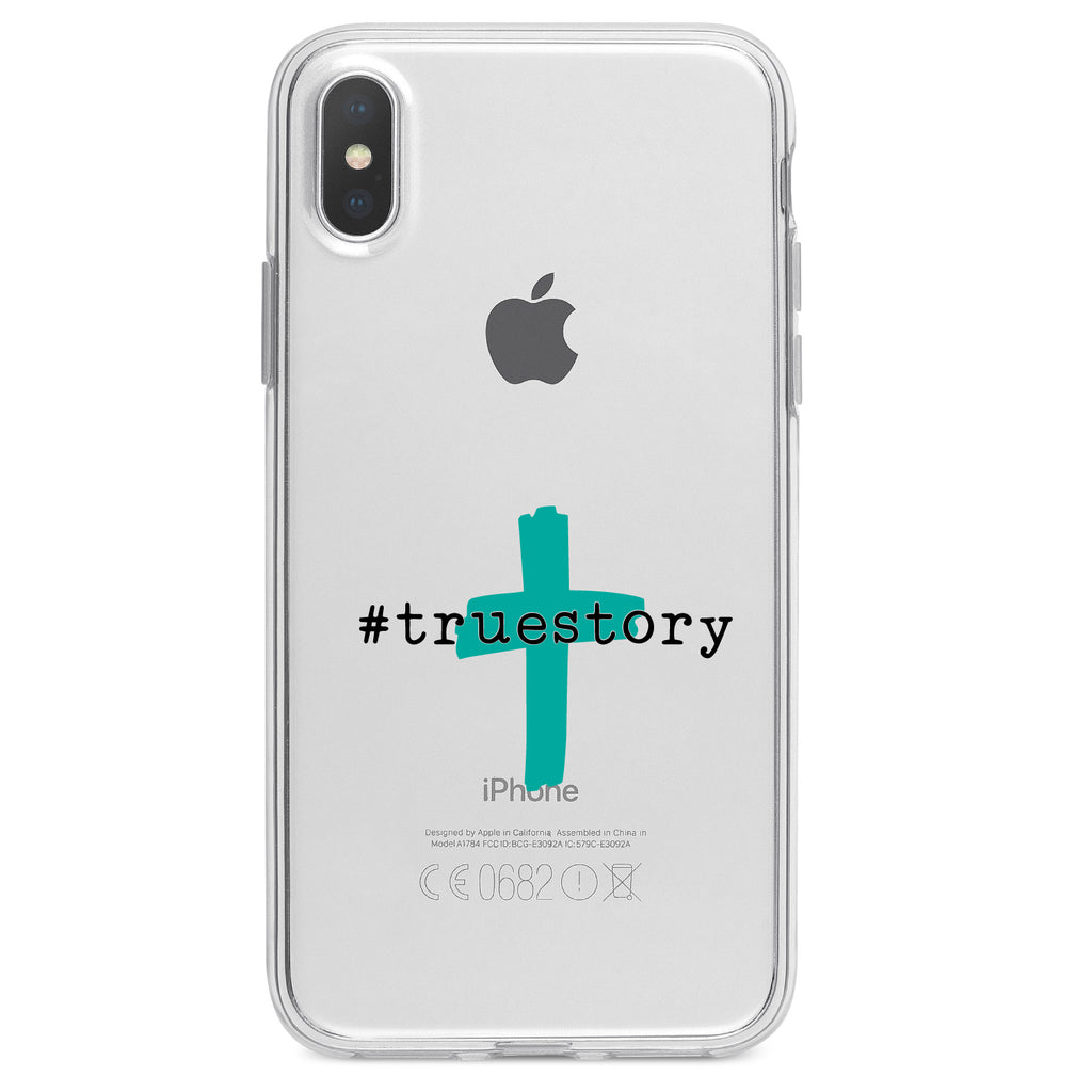 #truestory, Cross, Christian, Teal Clear Shockproof iPhone Case, view 3