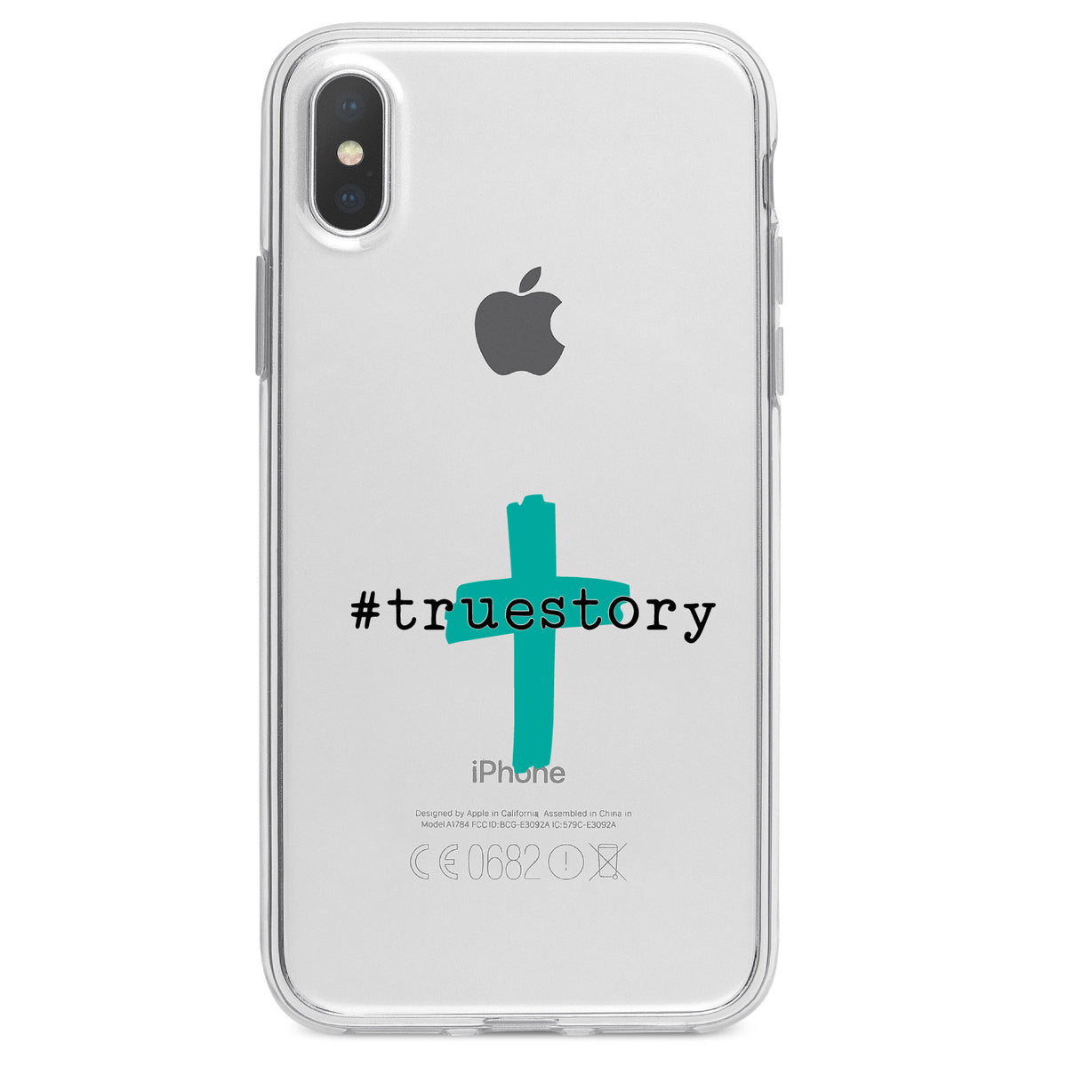 #truestory, Cross, Christian, Teal Clear Shockproof iPhone Case, view 3