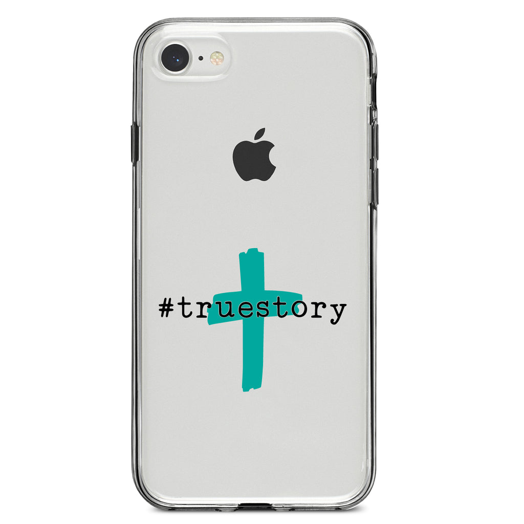 #truestory, Cross, Christian, Teal Clear Shockproof iPhone Case, view 5