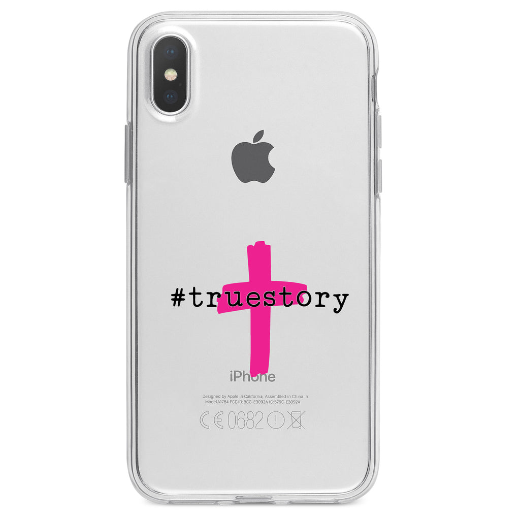 #truestory, Cross, Christian, Hot Pink Clear Shockproof iPhone Case, view 2
