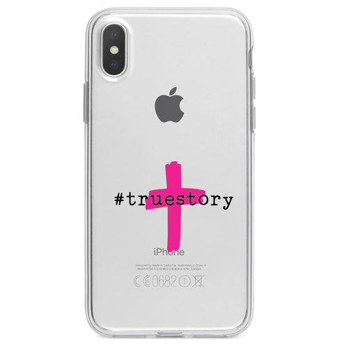 #truestory, Cross, Christian, Hot Pink Clear Shockproof iPhone Case, view 2