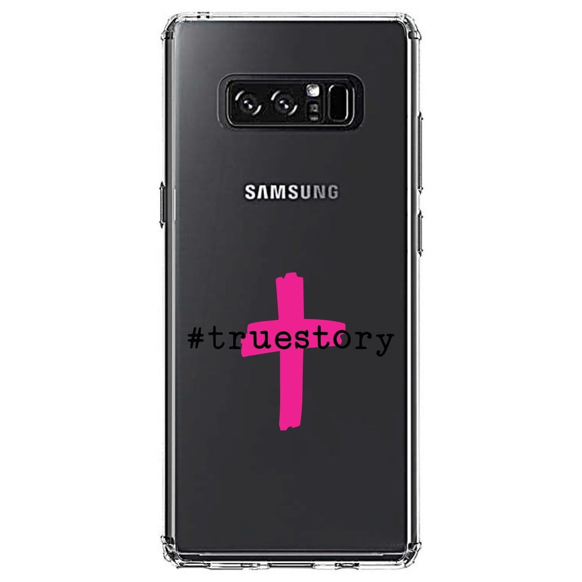 #truestory, Cross, Christian, Hot Pink Clear Shockproof iPhone Case, view 12