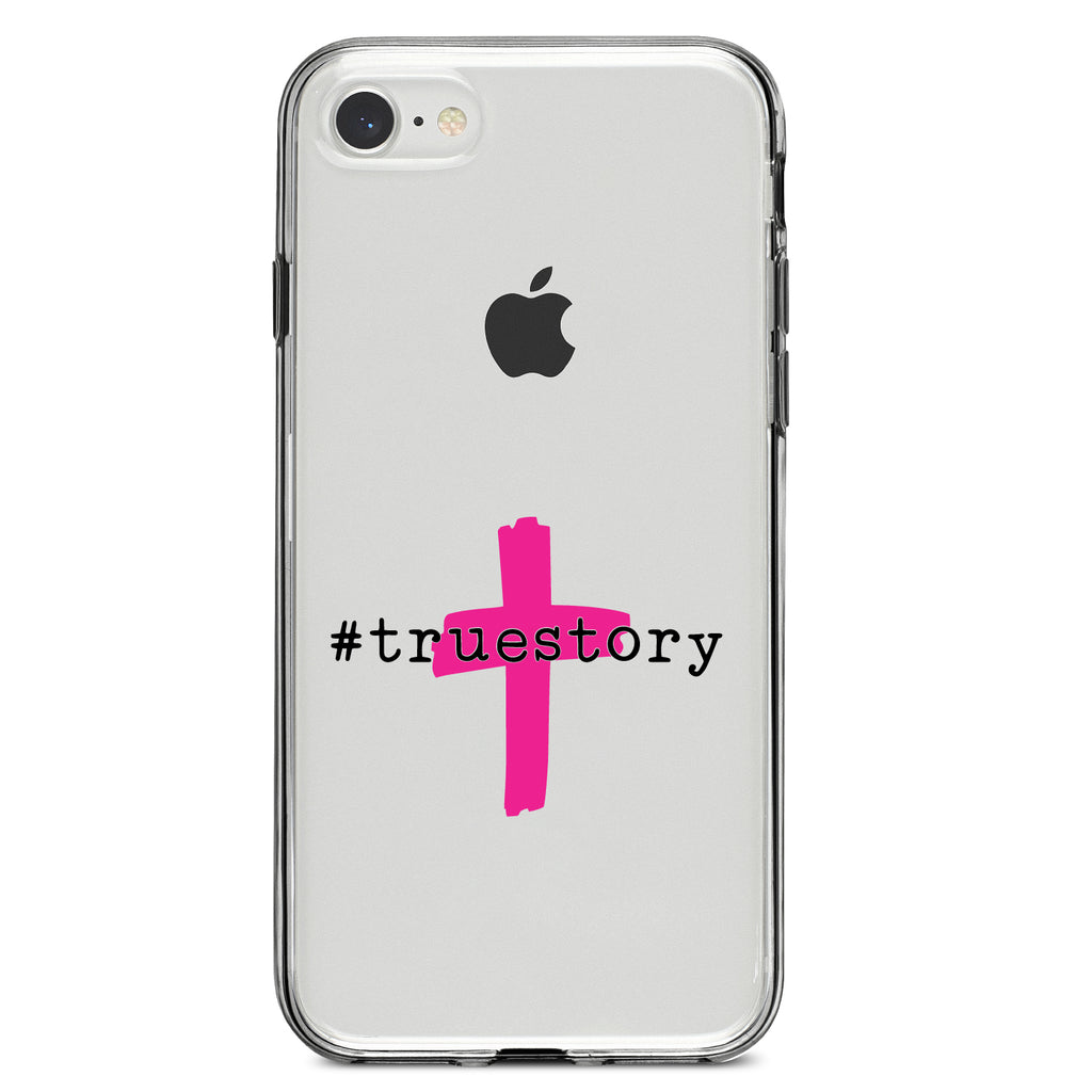 #truestory, Cross, Christian, Hot Pink Clear Shockproof iPhone Case, view 5