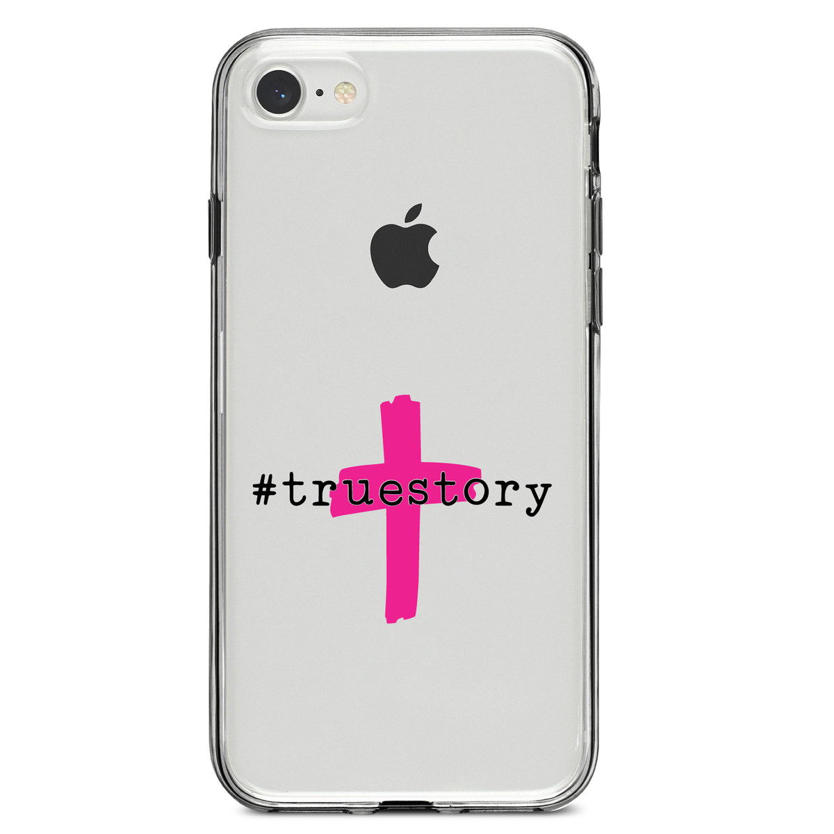 #truestory, Cross, Christian, Hot Pink Clear Shockproof iPhone Case, view 5