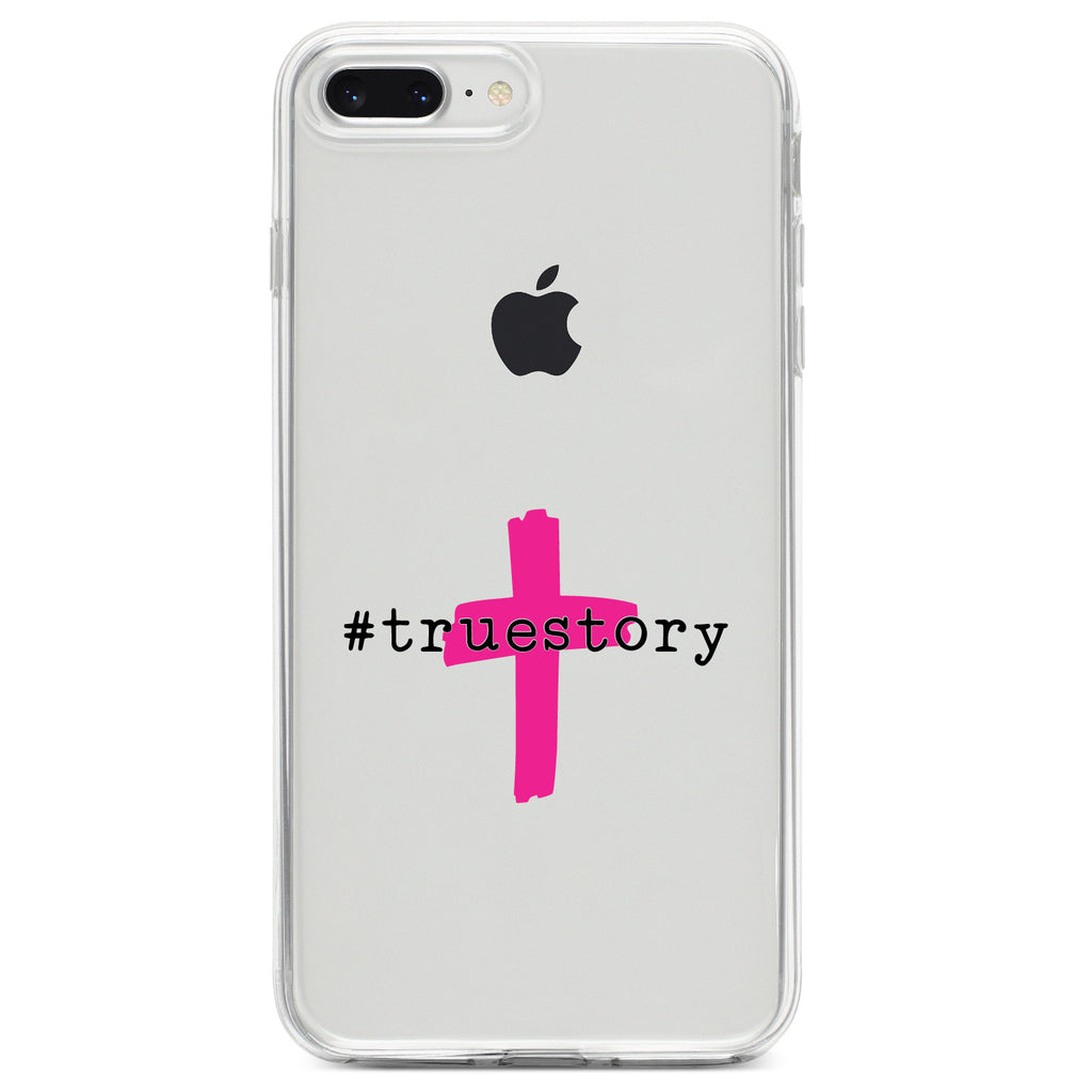 #truestory, Cross, Christian, Hot Pink Clear Shockproof iPhone Case, view 6