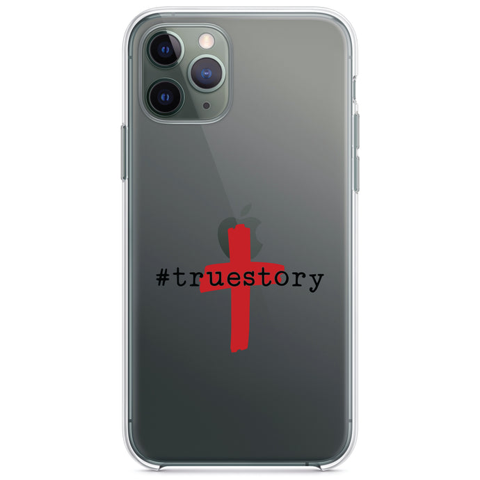DistinctInk® Clear Shockproof Hybrid Case for Apple iPhone / Samsung Galaxy / Google Pixel - #truestory - Cross - Christian - Red
