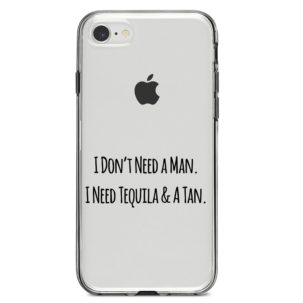 Don't Need A Man. Need Tequila & Tan Clear Shockproof iPhone Case, view 5