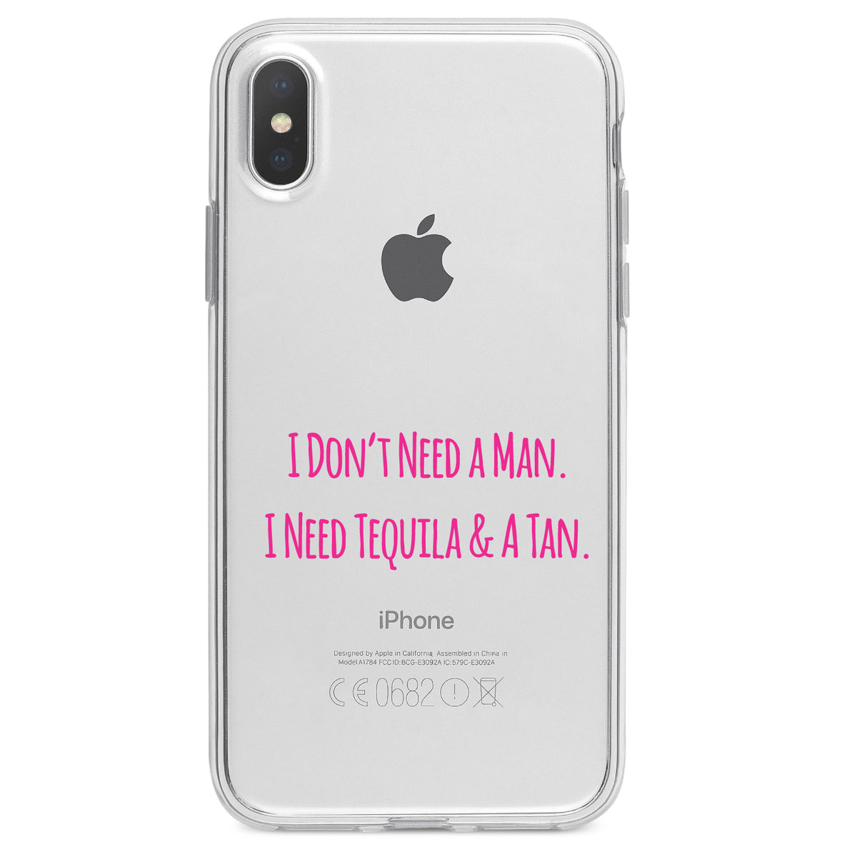 Don't Need A Man. Need Tequila & Tan, Pink Clear Shockproof iPhone Case, view 2