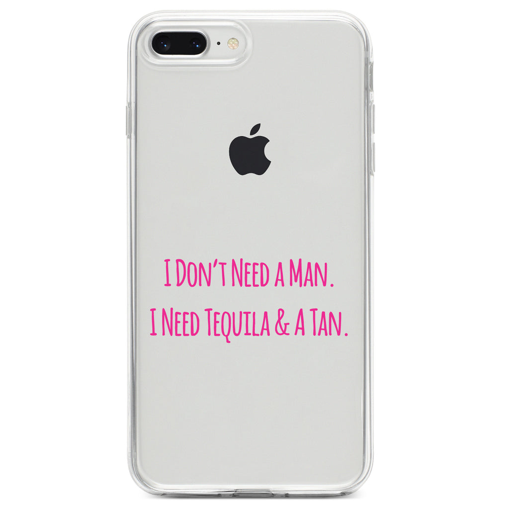 Don't Need A Man. Need Tequila & Tan, Pink Clear Shockproof iPhone Case, view 6