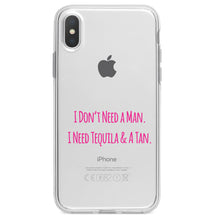 DistinctInk® Clear Shockproof Hybrid Case for Apple iPhone / Samsung Galaxy / Google Pixel - Don't Need A Man.  Need Tequila & Tan - Pink