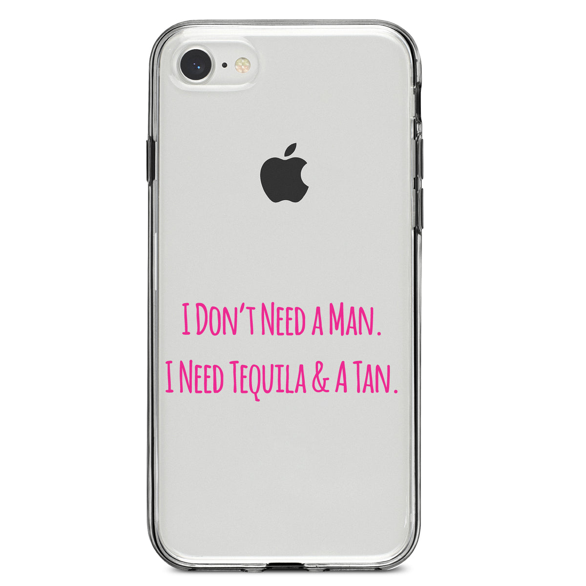 Don't Need A Man. Need Tequila & Tan, Pink Clear Shockproof iPhone Case, view 5