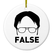 DistinctInk® Hanging Ceramic Christmas Tree Ornament with Gold String - Great Gift / Present - 2 3/4 inch Diameter - Dwight Silhouette - FALSE