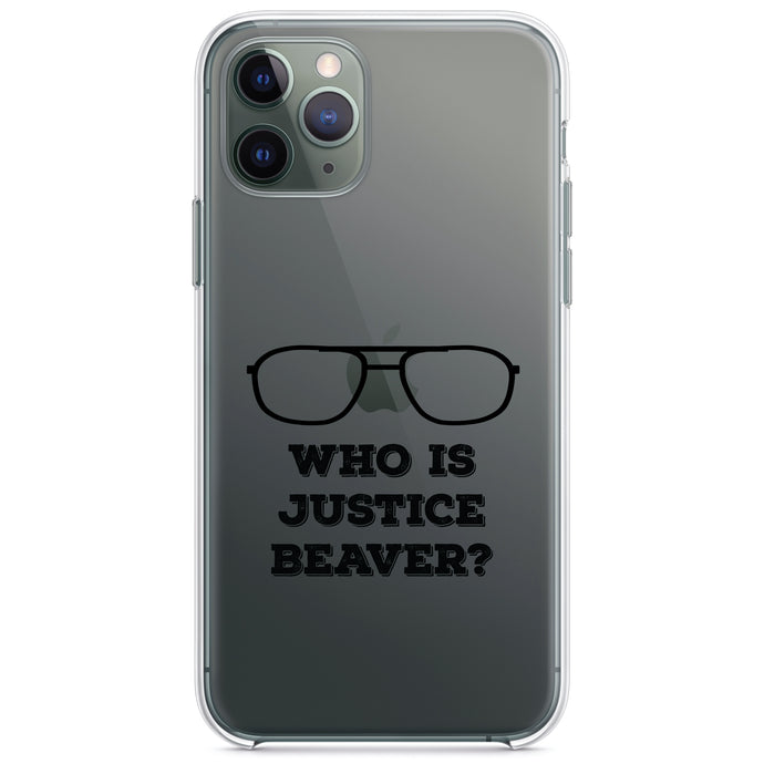 DistinctInk® Clear Shockproof Hybrid Case for Apple iPhone / Samsung Galaxy / Google Pixel - Who is Justice Beaver - Dwight Glasses