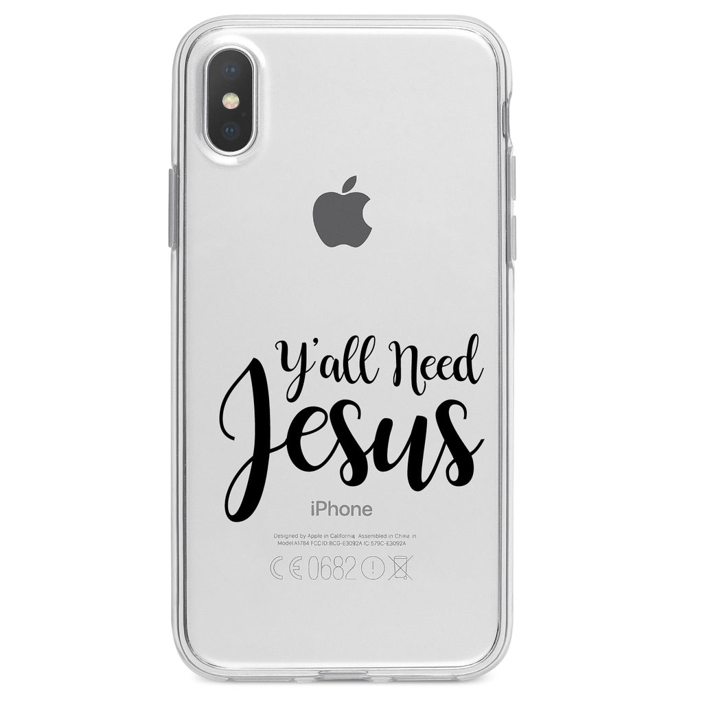 Y'All Need Jesus, Black Clear Shockproof iPhone Case, view 2