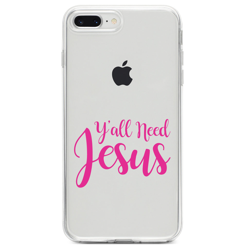 Y'All Need Jesus, Hot Pink Clear Shockproof iPhone Case, view 6