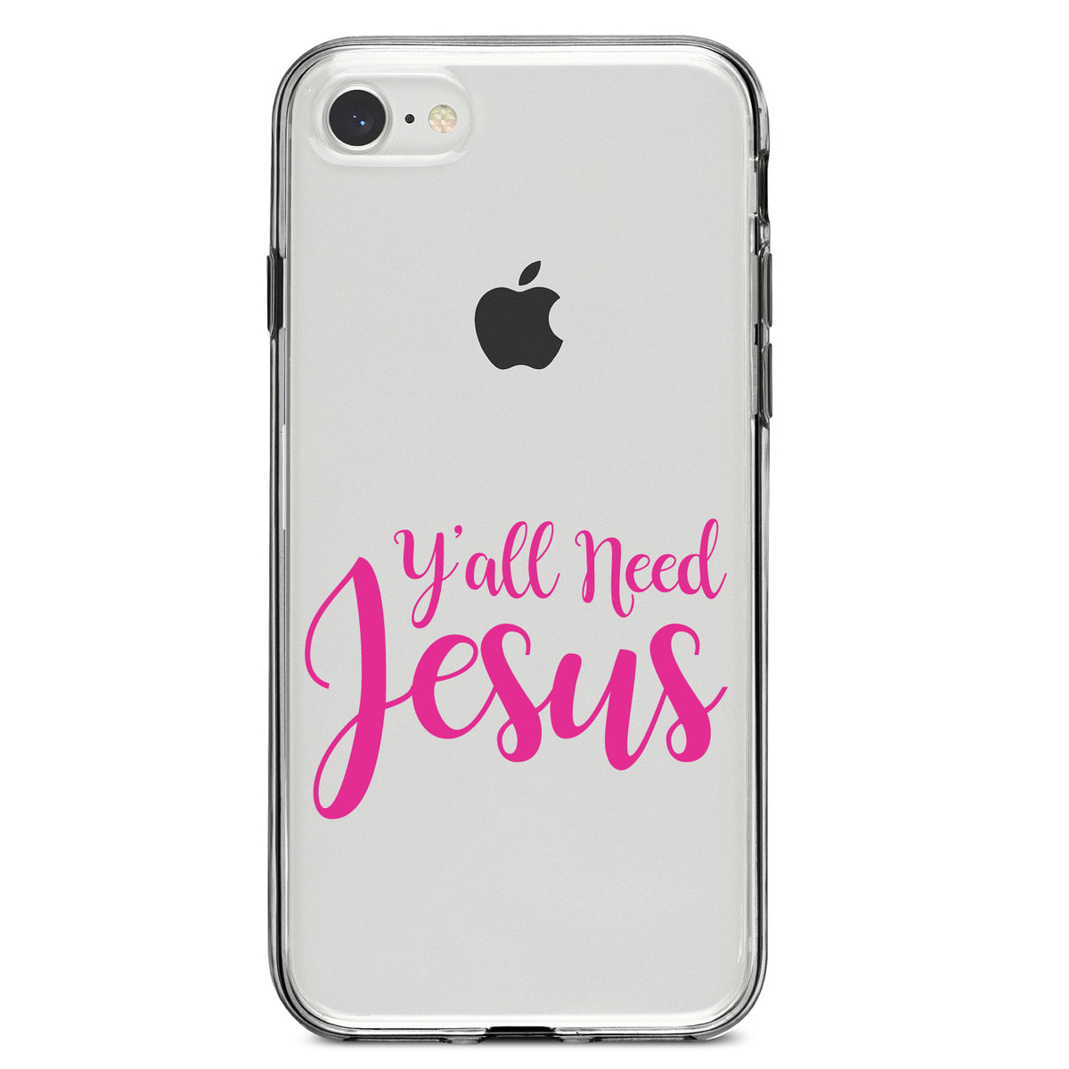 Y'All Need Jesus, Hot Pink Clear Shockproof iPhone Case, view 5