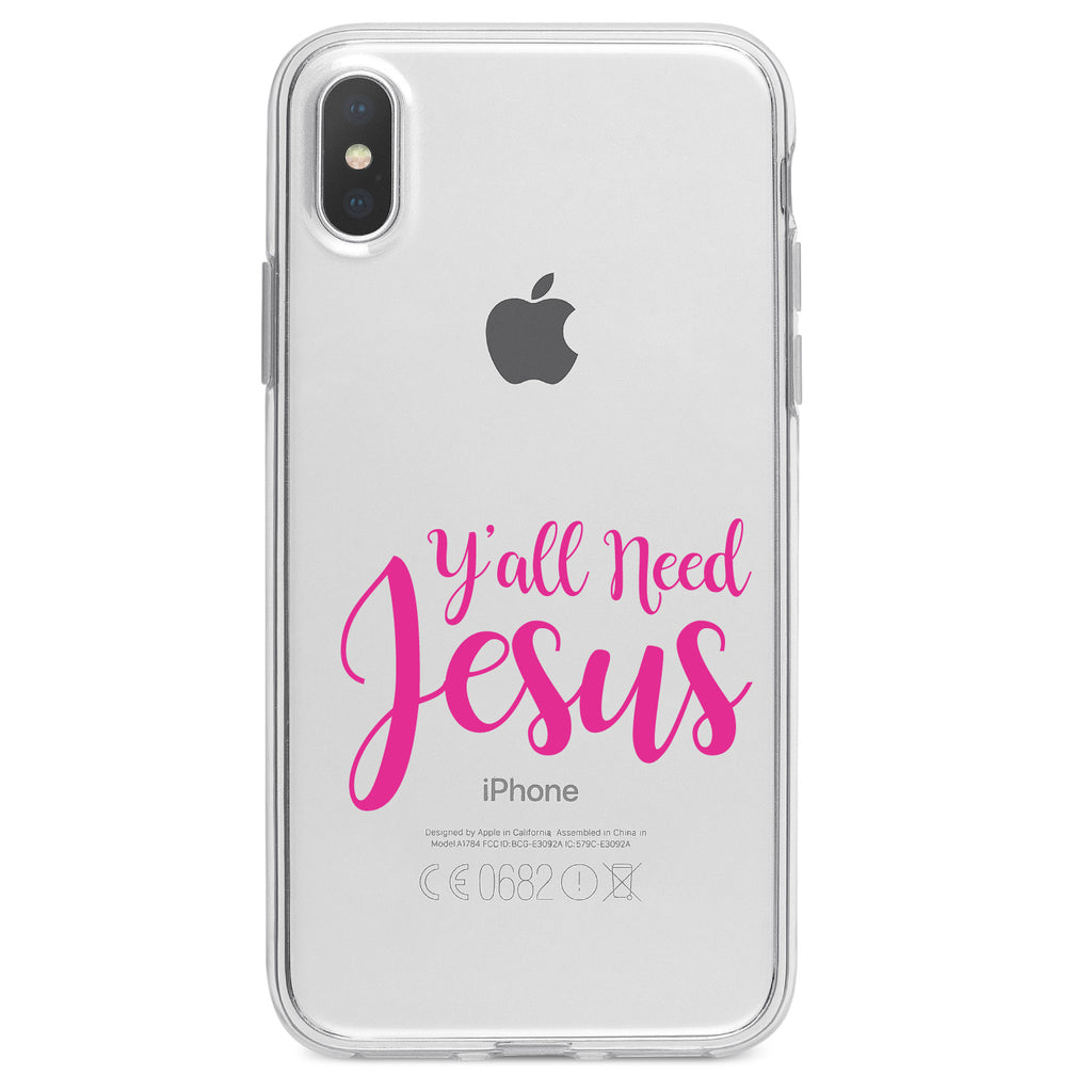 Y'All Need Jesus, Hot Pink Clear Shockproof iPhone Case, view 2