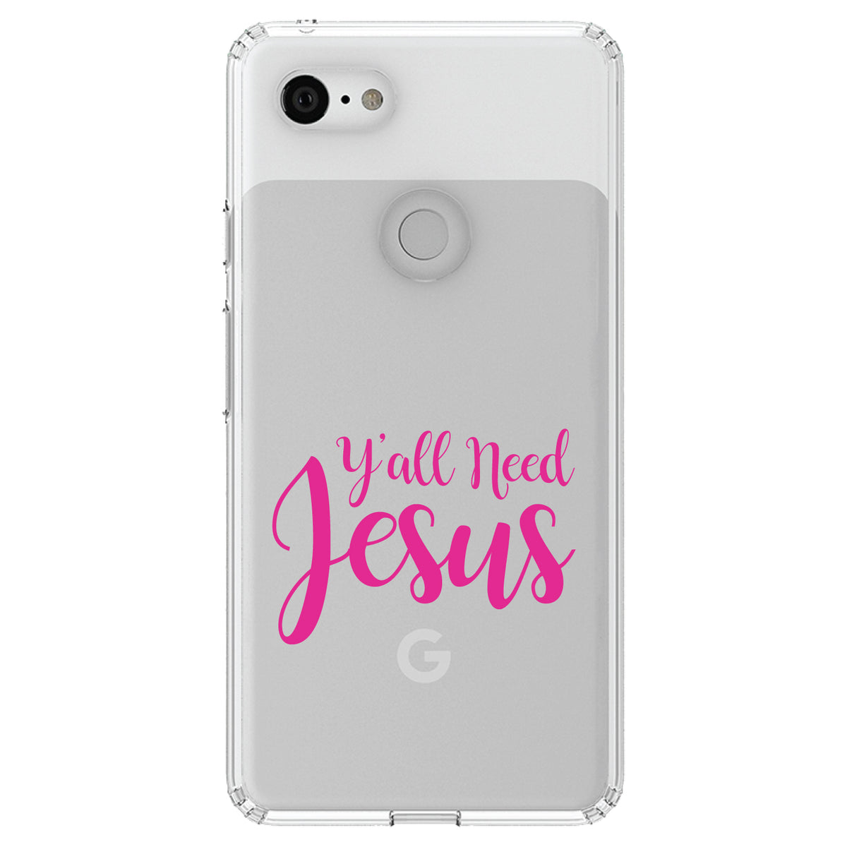 Y'All Need Jesus, Hot Pink Clear Shockproof iPhone Case, view 22