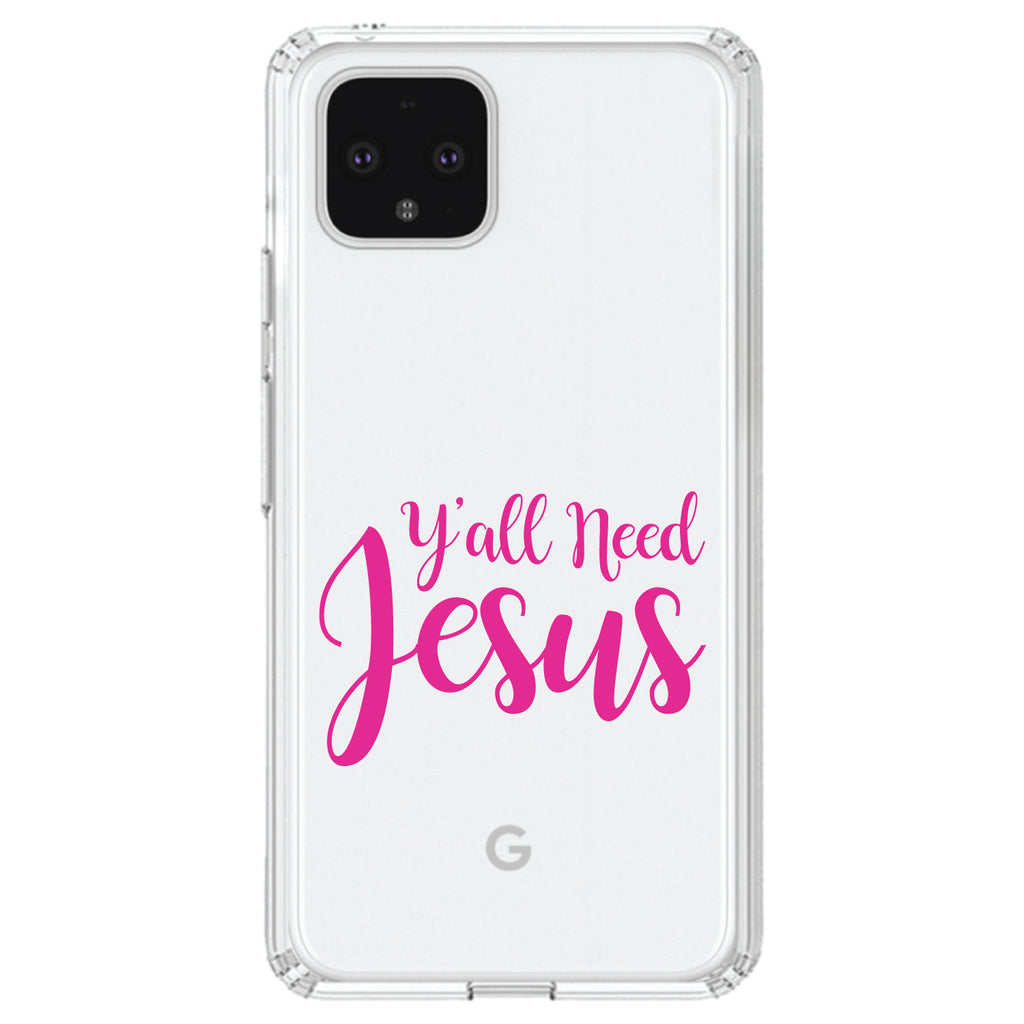 Y'All Need Jesus, Hot Pink Clear Shockproof iPhone Case, view 24