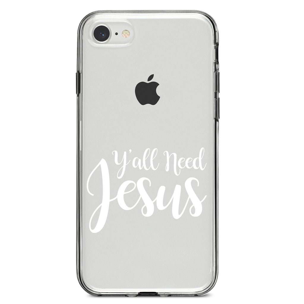 Y'All Need Jesus, White Clear Shockproof iPhone Case, view 5