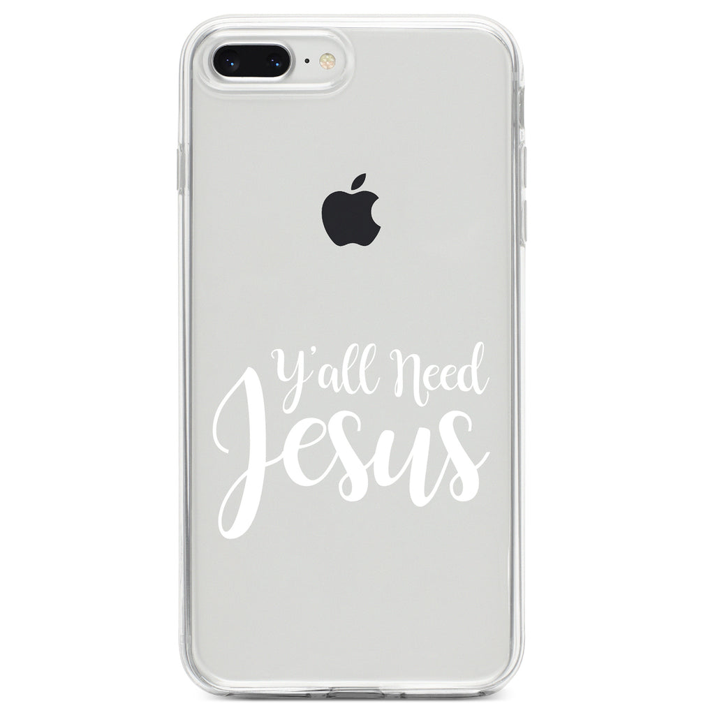 Y'All Need Jesus, White Clear Shockproof iPhone Case, view 6