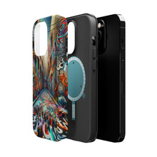 DistinctInk Tough Case for Apple iPhone, Compatible with MagSafe Charging - "Urban Kaleidoscope: Vibrant Street Art Transforms City Landscape"