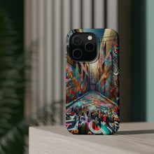 DistinctInk Tough Case for Apple iPhone, Compatible with MagSafe Charging - "Urban Kaleidoscope: Vibrant Street Art Transforms City Landscape"