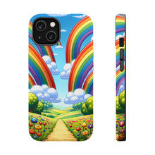 DistinctInk Tough Case for Apple iPhone, Compatible with MagSafe Charging - "Whimsical Rainbows Over Lively Pastoral Landscape"