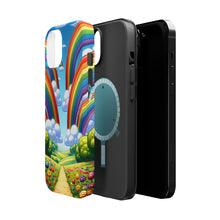 DistinctInk Tough Case for Apple iPhone, Compatible with MagSafe Charging - "Whimsical Rainbows Over Lively Pastoral Landscape"