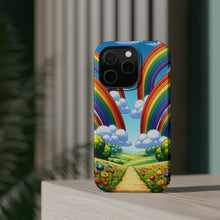 DistinctInk Tough Case for Apple iPhone, Compatible with MagSafe Charging - "Whimsical Rainbows Over Lively Pastoral Landscape"