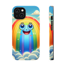 DistinctInk Tough Case for Apple iPhone, Compatible with MagSafe Charging - "Joyful Cartoon Rainbow in Serene Sky"