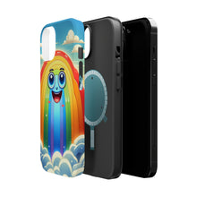 DistinctInk Tough Case for Apple iPhone, Compatible with MagSafe Charging - "Joyful Cartoon Rainbow in Serene Sky"