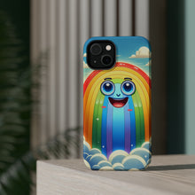 DistinctInk Tough Case for Apple iPhone, Compatible with MagSafe Charging - "Joyful Cartoon Rainbow in Serene Sky"