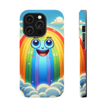 DistinctInk Tough Case for Apple iPhone, Compatible with MagSafe Charging - "Joyful Cartoon Rainbow in Serene Sky"