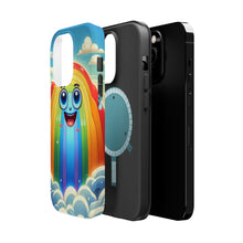DistinctInk Tough Case for Apple iPhone, Compatible with MagSafe Charging - "Joyful Cartoon Rainbow in Serene Sky"
