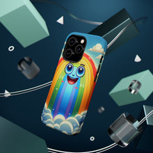 DistinctInk Tough Case for Apple iPhone, Compatible with MagSafe Charging - "Joyful Cartoon Rainbow in Serene Sky"