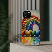 DistinctInk Tough Case for Apple iPhone, Compatible with MagSafe Charging - "Rainbow Hearts Painted with Artistic Mastery"