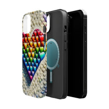 DistinctInk Tough Case for Apple iPhone, Compatible with MagSafe Charging - "Heartfelt Rainbow: A Textured Oil Painting"