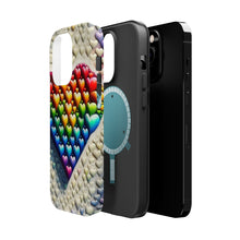 DistinctInk Tough Case for Apple iPhone, Compatible with MagSafe Charging - "Heartfelt Rainbow: A Textured Oil Painting"